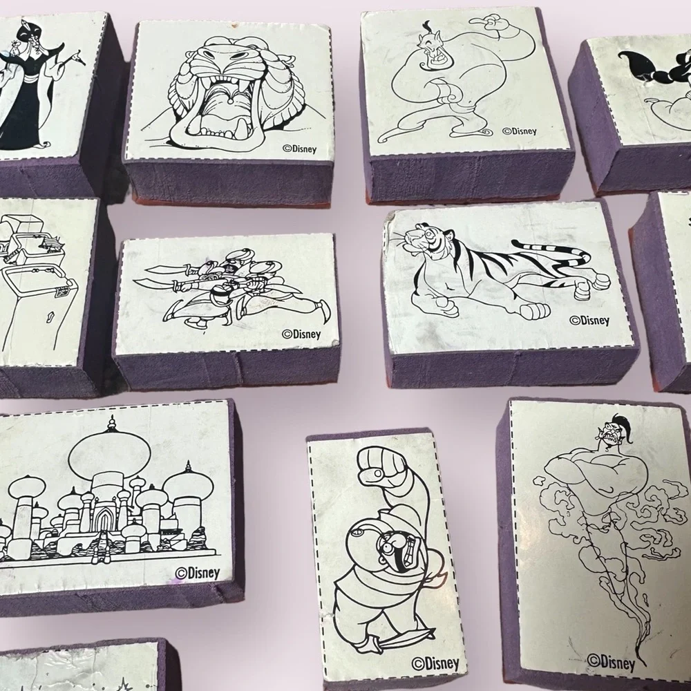 Large Set Of 34 Disney Aladdin Rubber Stamps Jasmine Jafar The Genie Rajah